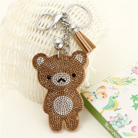 Cute Bear Leather Tassel Keyrings Keychains Full Crystal Rhinestone Beads Silver Car Handbag Pendant Key Chian Ring Holder