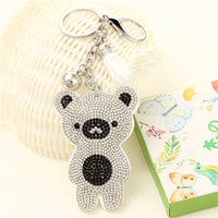 Cute Bear Leather Tassel Keyrings Keychains Full Crystal Rhinestone Beads Silver Car Handbag Pendant Key Chian Ring Holder