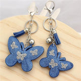 Crystal Butterfly Pendant Animal Keychain Wholesale Silver Plated Key Chain Ring Holder Women Bag