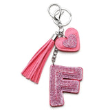 Love Heart Flower Letter Keychain Women Crystal Key Ring Handbag Pendant Charms Tassel Silver Chain Bag Holder Key Chain Jewelry