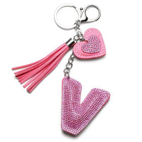 Love Heart Flower Letter Keychain Women Crystal Key Ring Handbag Pendant Charms Tassel Silver Chain Bag Holder Key Chain Jewelry