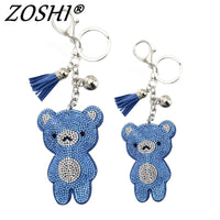 ZOSHI 2019 Fashion Car Play Full Crystal Rhinestone Bear Key Chain Silver Plated Chain Keychain Bag Car Hanging Pendant Jewelry