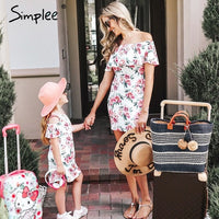 Mother daughter matching summer dress plus size Ruffles floral print boho short dresses Elegant girls mom white mini vestidos