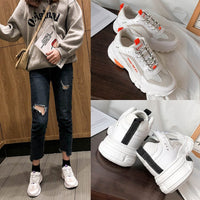 Shoes Women Fashion Sneakers Breathable Vulcanize Shoes For Women PU Mesh Shoe Platform Lace-up Low Heel Sneakers XWD7629